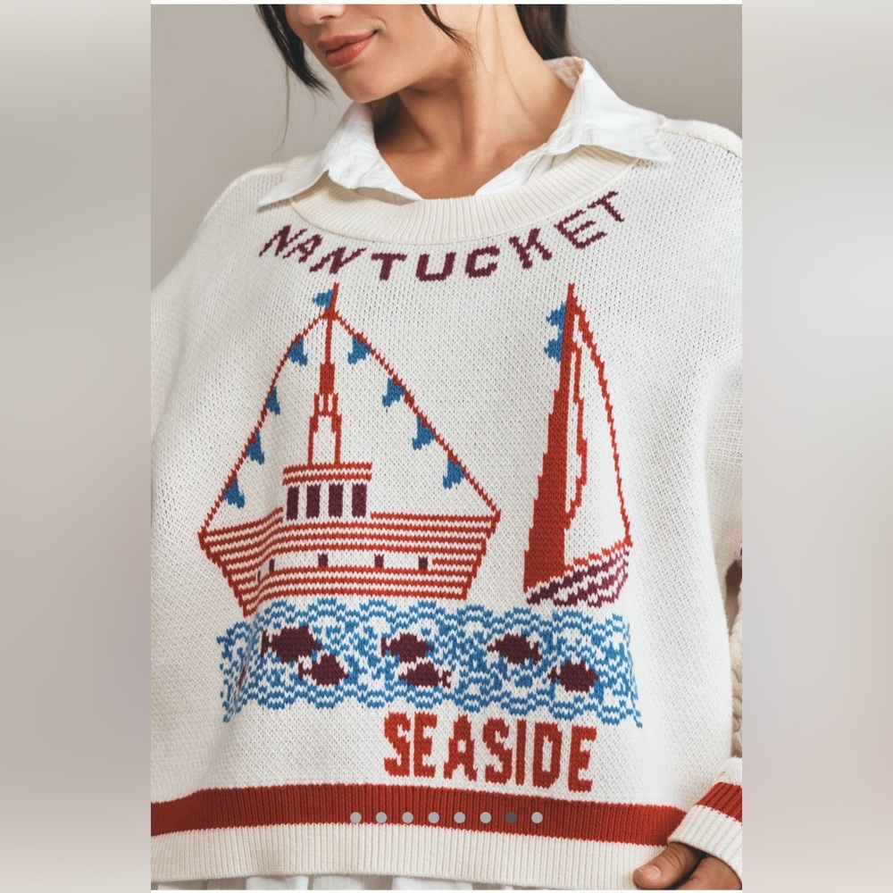 NWT Maeve Graphic Cable-Knit Sweater with Nautical Charm Nantucket New England - Picture 7 of 12
